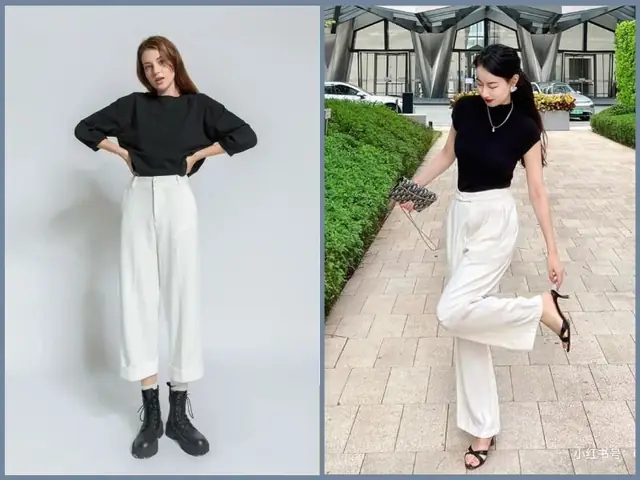 Áo thun đen mặc với quần màu trắng Áo thun đen mặc với quần màu trắng