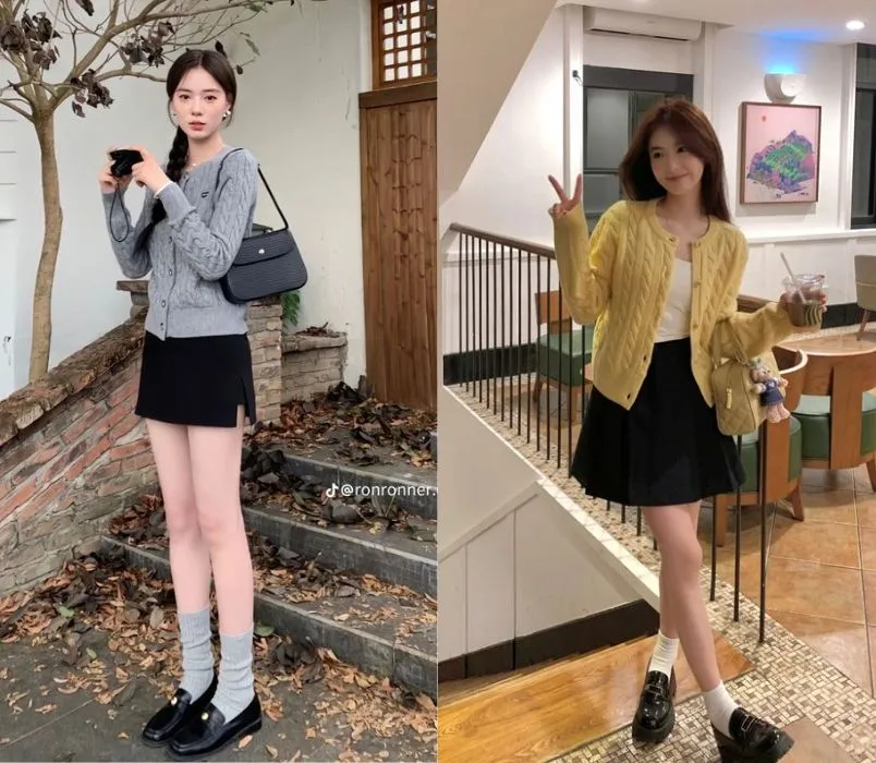 Cách phối đồ với giày búp bê nữ và áo cardigan