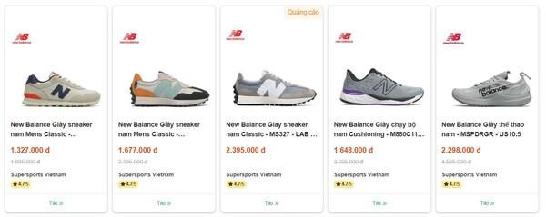 Giá của giày New Balance chính hãng trên thị trường
