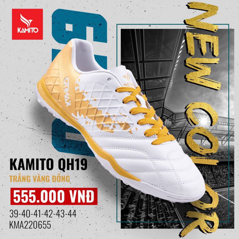 Giày đá bóng Kamito QH19 đế TF sân cỏ nhân tạo trắng vàng đồng