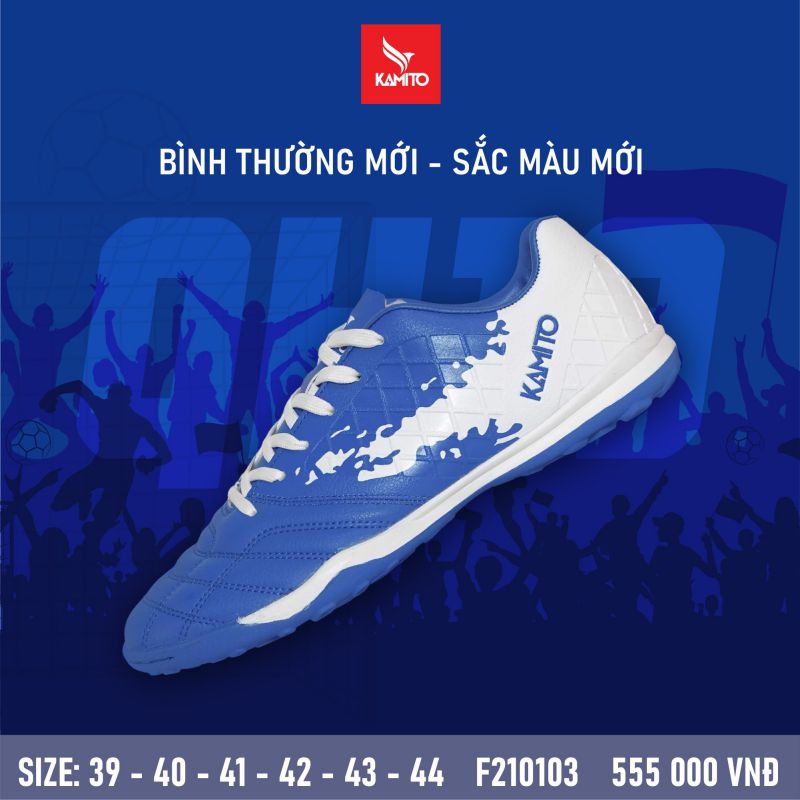 Giày đá bóng Kamito QH19 đế TF sân cỏ nhân tạo trắng xanh ánh dương