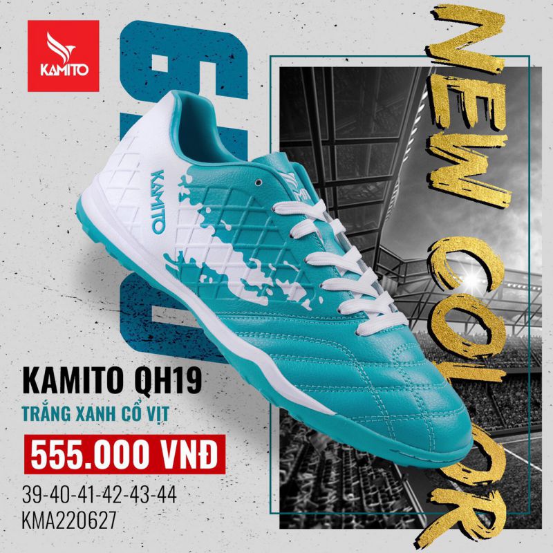Giày đá bóng Kamito QH19 đế TF sân cỏ nhân tạo trắng xanh cổ vịt