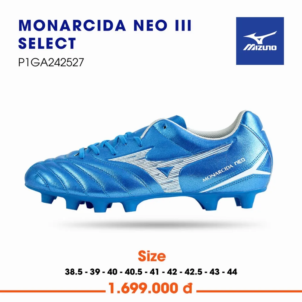 Giày đá bóng sân cỏ tự nhiên Mizuno Monarcida Neo III Select màu xanh