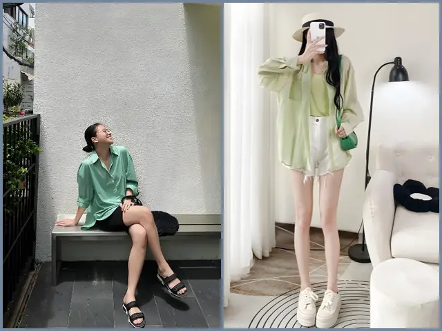 Phối quần short với áo sơ mi nữ oversize Phối quần short với áo sơ mi nữ oversize