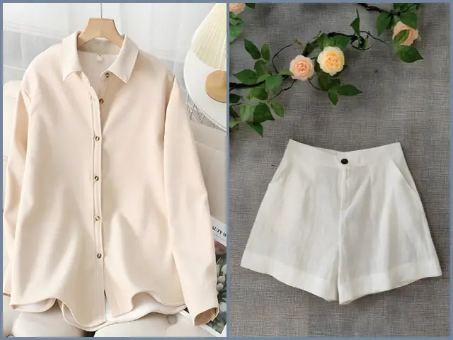 Phối quần short với áo sơ mi nữ trơn Phối quần short với áo sơ mi nữ trơn