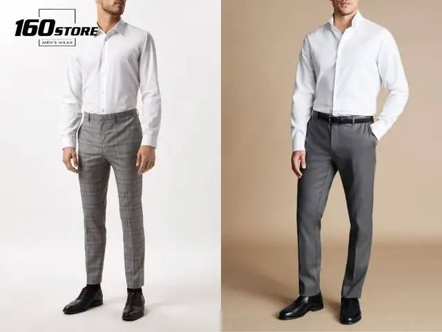 Phối đồ nam với quần tây xám với áo sơ mi trắng