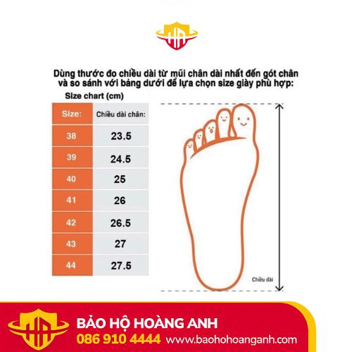 lựa chọn kích cỡ Giày Bảo Hộ Lao Động Giá Rẻ