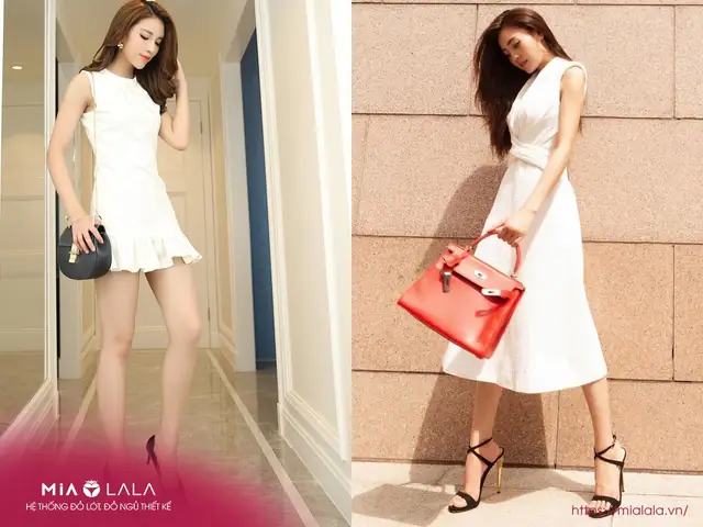 Mix đầm trắng với giày màu đen sang trọng Mix đầm trắng với giày màu đen sang trọng