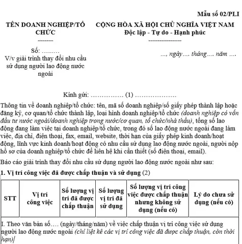 Mẫu Giải Trình Chậm Kê Khai Sử Dụng Lao Động Đúng Quy Định
