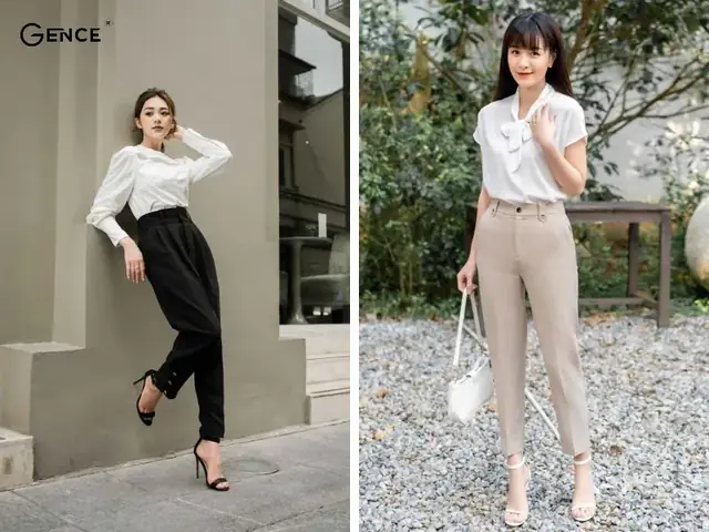 Quần tây thanh lịch phối với giày cao gót Quần tây thanh lịch phối với giày cao gót