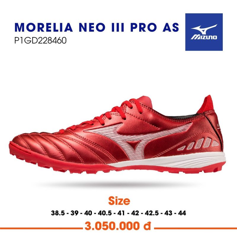 Giày bóng đá Mizuno Morelia Neo III Pro AS TF đỏ mận chính hãng giá rẻ