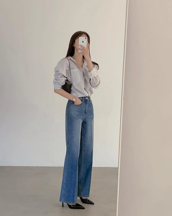 Phối đồ quần jean ống rộng với Giày cao gót: Chú ý độ dài quần jean