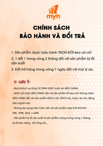 1.3 Nhiều chương trình khuyến mãi hàng tháng cùng chính sách bảo hành trọn đời ở Giày Myn
