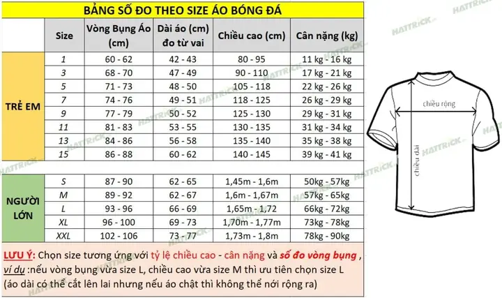 Bảng Size Áo Sao Việt: