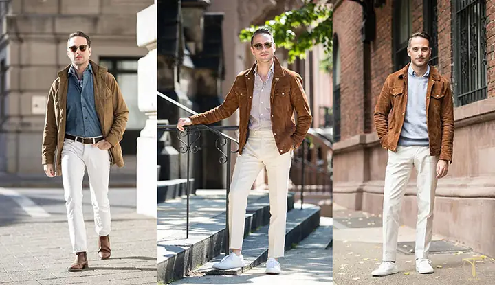 7. Áo khoác da lộn + áo sơ mi mix quần âu 7. Áo khoác da lộn + áo sơ mi mix quần âu