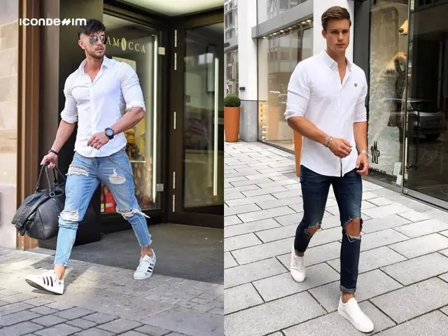 Quần Jeans Rách Gối Và Áo Sơ Mi Trắng Quần Jeans Rách Gối Và Áo Sơ Mi Trắng