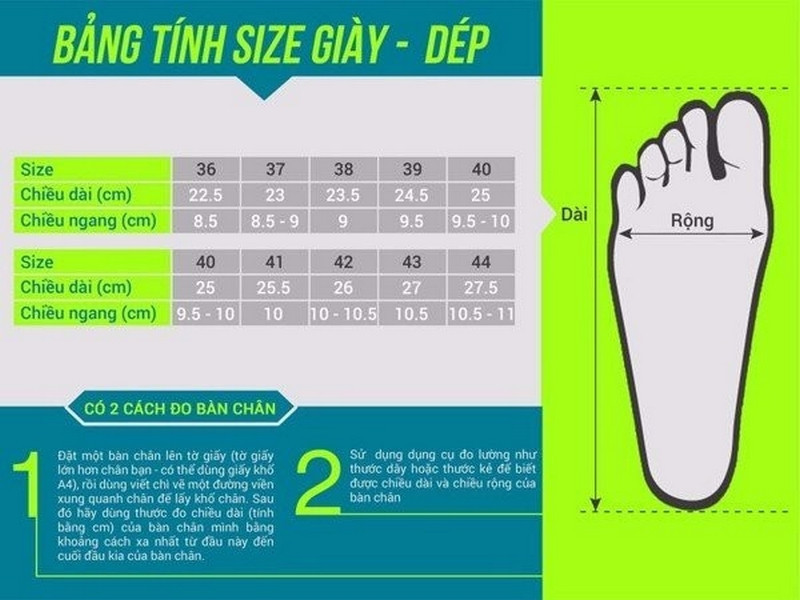 Bảng size giày tây nam