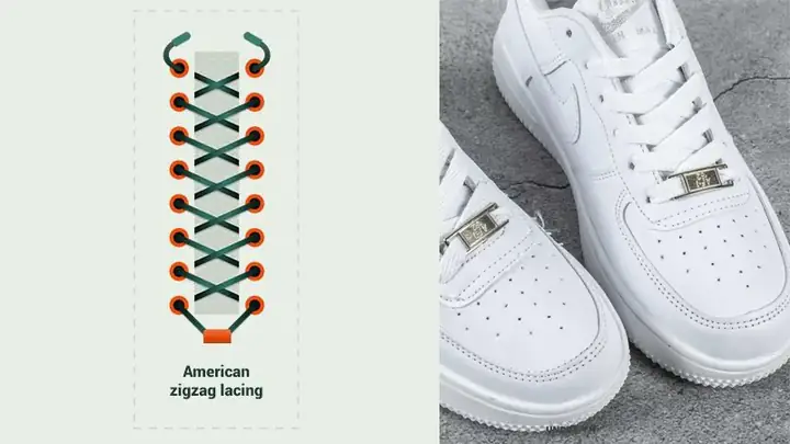 1. Buộc giày ziczag theo Mỹ (kiểu xương cá) 1. Buộc giày ziczag theo Mỹ (kiểu xương cá)