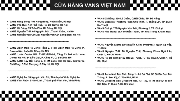 Danh Sách Các Store Vans Ủy Quyền Chính Thức Tại Việt Nam