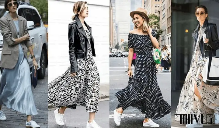 Cách Kết Hợp Đầm Với Giày Thể Thao Cùng Đầm Maxi