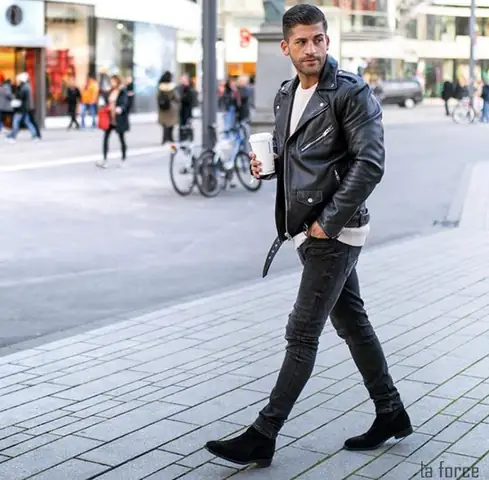 2. Giày chelsea boots phối cùng áo da 2. Giày chelsea boots phối cùng áo da