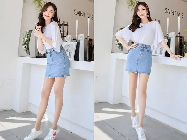 Phối Chân Váy Jeans Với Giày Sneaker