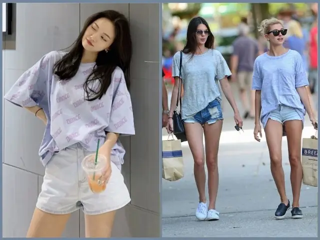Mặc áo thun form rộng nữ với quần short Mặc áo thun form rộng nữ với quần short