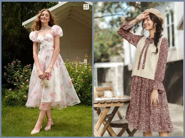 Trang phục đi đám cưới cho nữ với váy hoa nhí