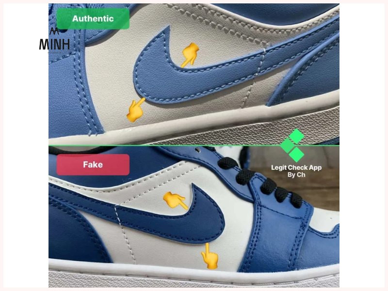 Đường may trên logo Swoosh của giày Jordan chính hãng luôn sắc nét