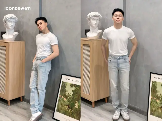 Quần Jeans Xanh Phối Áo Màu Trắng