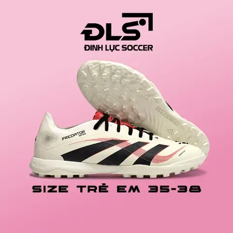 Giày Bóng Đá Trẻ Em Adidas Predator 25 Elite Tongue Trắng Ngà Vạch Đen Hq Tf