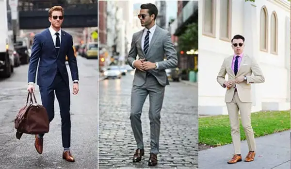 Phối giày nâu với suit