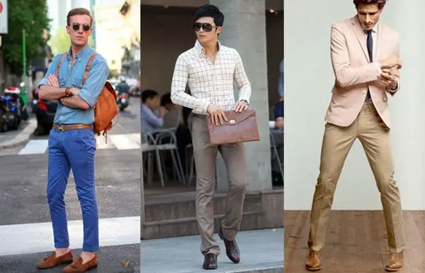 Phối giày nâu với quần kaki, chinos