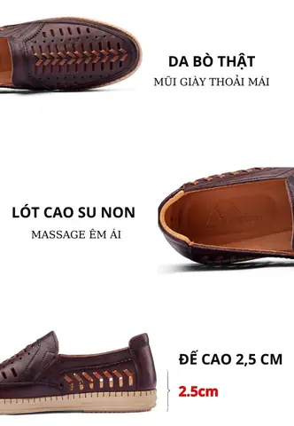 Giày lười da nam đục lỗ nâu TM-NG71 hàng hiệu