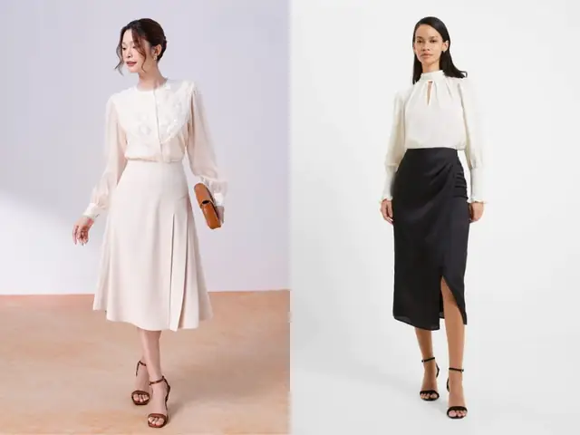 Chân váy dài phối với giày cao gót Chân váy dài phối với giày cao gót