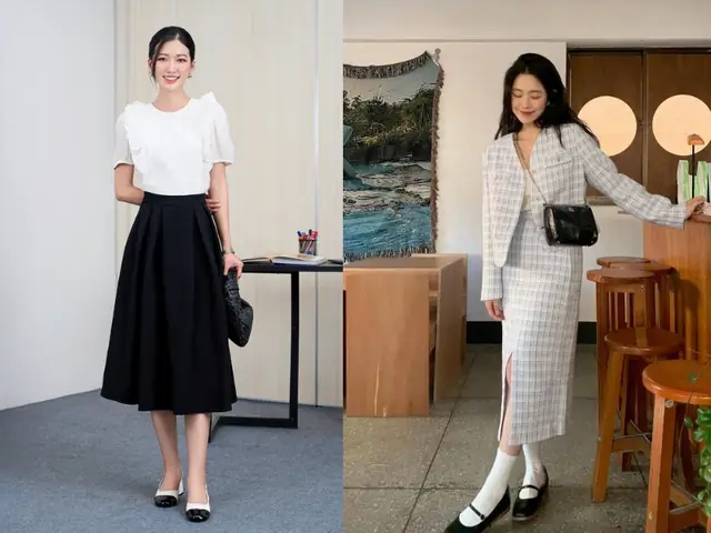 Chân váy dài đi với giày búp bê Chân váy dài đi với giày búp bê