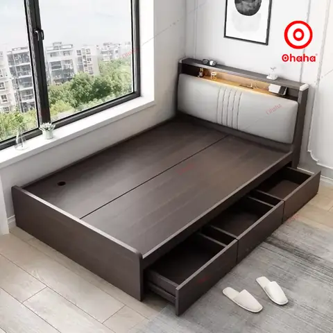 GIƯỜNG NGỦ GỖ CÔNG NGHIỆP BỌC NỆM OHAHA kèm đèn LED - GN031: ƯU TIÊN CHẤT LƯỢNG