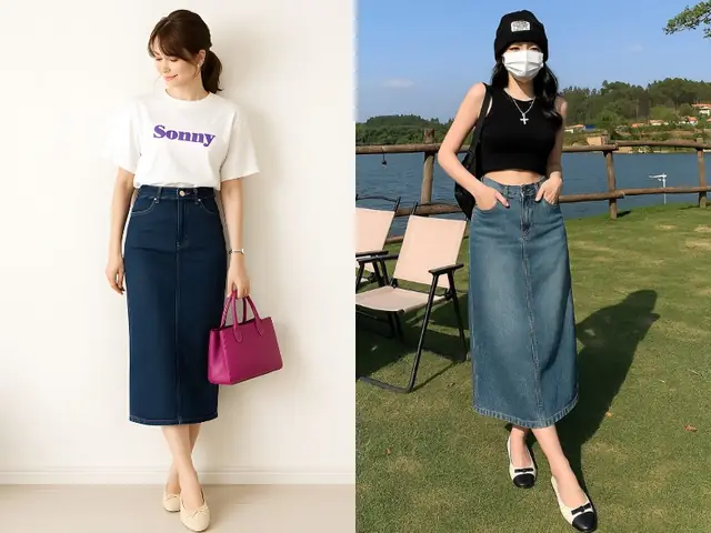 Chân Váy Jean Dài Phối Với Giày Búp Bê