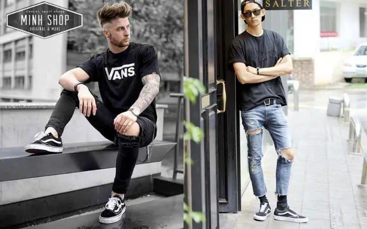1.1. Mix áo phông + quần jean + giày Vans 1.1. Mix áo phông + quần jean + giày Vans