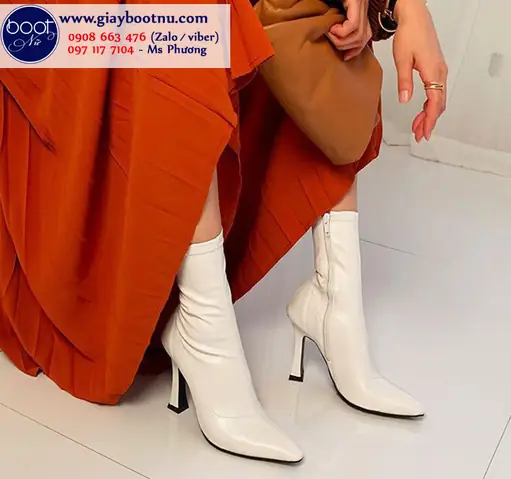 Giày boot da nữ cổ lửng màu trắng sữa ÔM CHÂN GBN9702 Giày boot da nữ cổ lửng màu trắng sữa ÔM CHÂN GBN9702