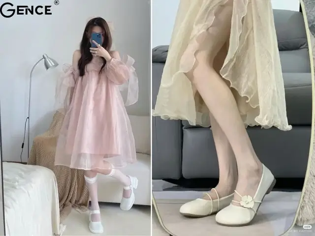 Phối Giày Búp Bê Cùng Với Váy Nơ Nữ Tính