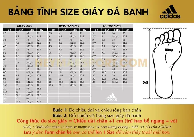 Hướng dẫn chọn size giày đá banh chính hãng