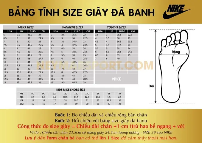 Hướng dẫn chọn size giày đá banh chính hãng Hướng dẫn chọn size giày đá banh chính hãng