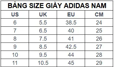 2. Bảng Size Giày Adidas Nam Nữ