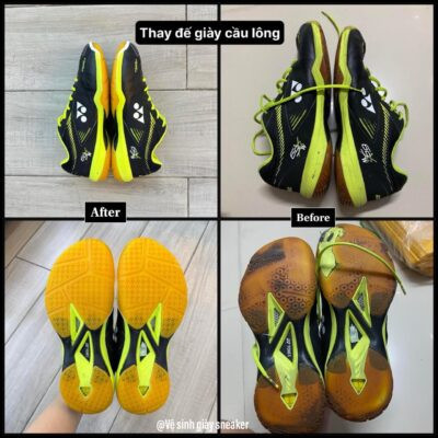 Thay đế giày cầu lông Yonex cũ và mới