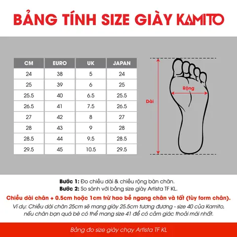 4/ Bảng Size Giày Đá Bóng Sân Cỏ Nhân Tạo Kamito Artista Kl Tf 4/ Bảng Size Giày Đá Bóng Sân Cỏ Nhân Tạo Kamito Artista Kl Tf