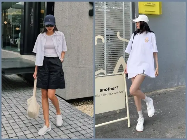 Phối Áo Thun, Quần Short Với Giày Trắng Nữ