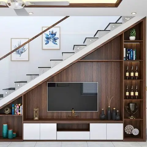 Tủ Tv Kết Hợp Kệ Trang Trí Dưới Gầm Cầu Thang