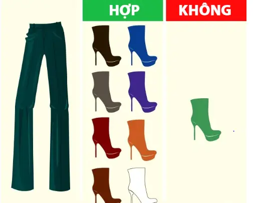 Quần xanh lá cây không hợp với giày màu xanh lá cây. Quần xanh lá cây không hợp với giày màu xanh lá cây.